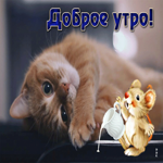 Чарующая открытка с кошкой и мышкой Доброе утро