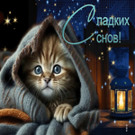 Чудесная и сердечная гиф-открытка с котиком Сладких снов