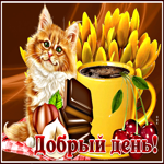 Чудесная открытка с котиком и кофе Добрый день