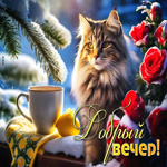 Добродушная гиф-открытка с котиком Добрый вечер
