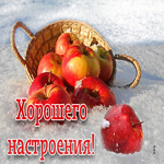 Изысканная открытка с яблоками на снегу Хорошего настроения