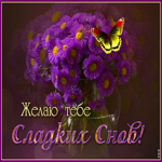 Необычная открытка с фиолетовыми цветами Желаю тебе сладких снов