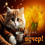 Шикарная и яркая гиф-открытка с котом Добрый вечер