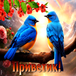 Сияющая и светлая гиф-открытка с птичками Приветик
