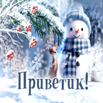 Снежная открытка с легкими пушистыми хлопьями Приветик