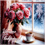 Снежная улыбчивая гифка Уютного воскресенья