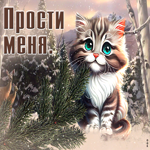 Умиротворяющая зимняя открытка с котиком Прости меня