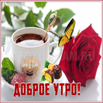 Великолепная открытка Доброе утро! С чаем и розой