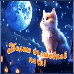 Веселая и игривая гиф-открытка с котиком Желаю волшебной ночи