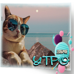 Яркая гиф-открытка с котом на море Доброе утро