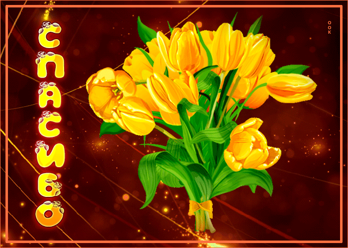 Picture анимированная открытка с желтыми тюльпанами спасибо
