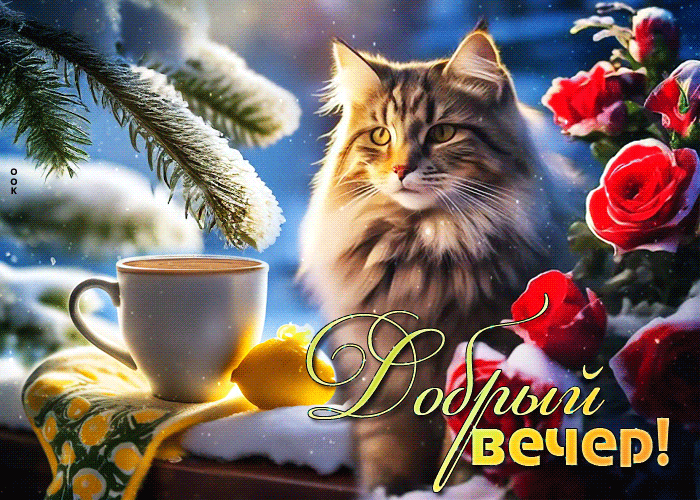 Picture добродушная гиф-открытка с котиком добрый вечер
