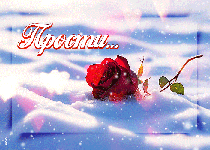 Postcard эффектная и оригинальная гиф-открытка с розой на снегу прости