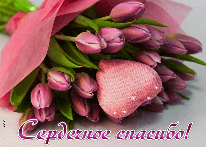 Postcard элегантная открытка с тюльпанами сердечное спасибо