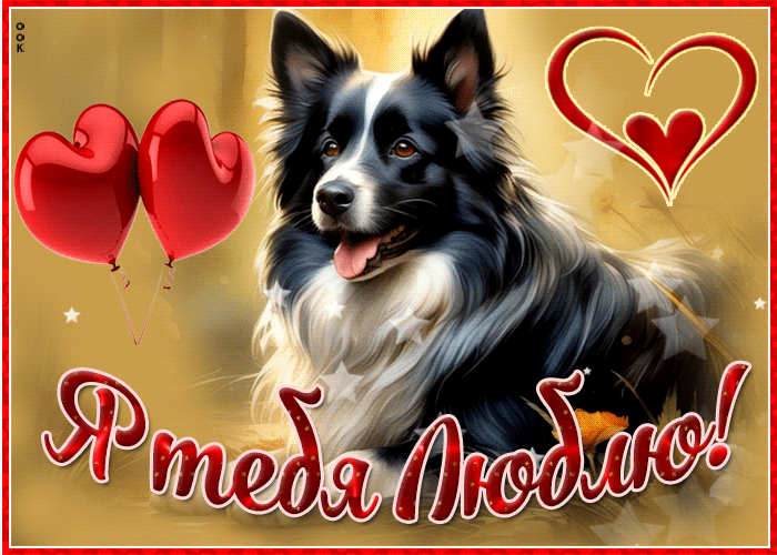 Postcard классная открытка с собачкой и сердечками я тебя люблю