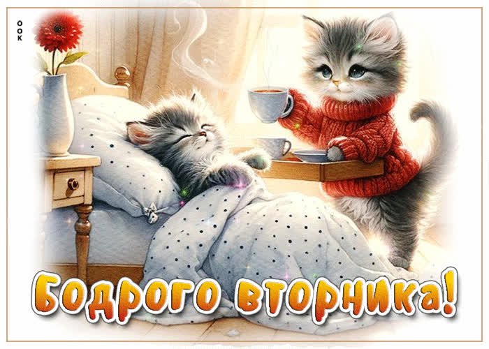 Postcard милая открытка с котиками бодрого вторника