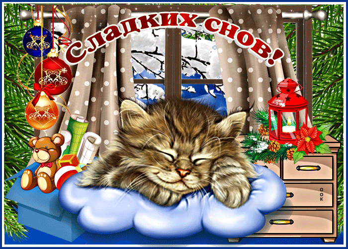 Картинка милая открытка сладких снов с котёнком