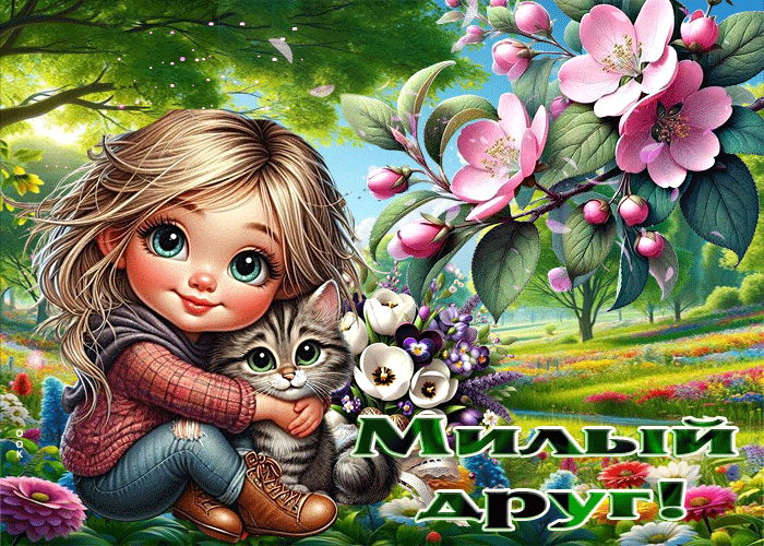 Postcard мирная и вдохновляющая весенняя гиф-открытка милый друг