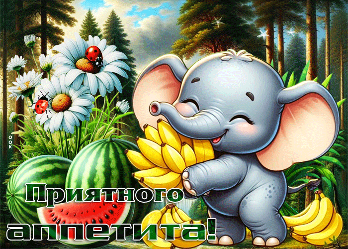 Postcard насыщенная летняя гиф-открытка приятного аппетита