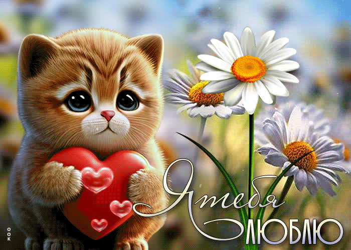 Picture нежная открытка с котиком и сердечком я тебя люблю!