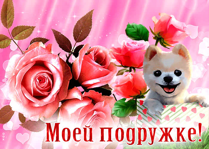 Postcard обворожительная открытка моей подружке! с щенком и розами