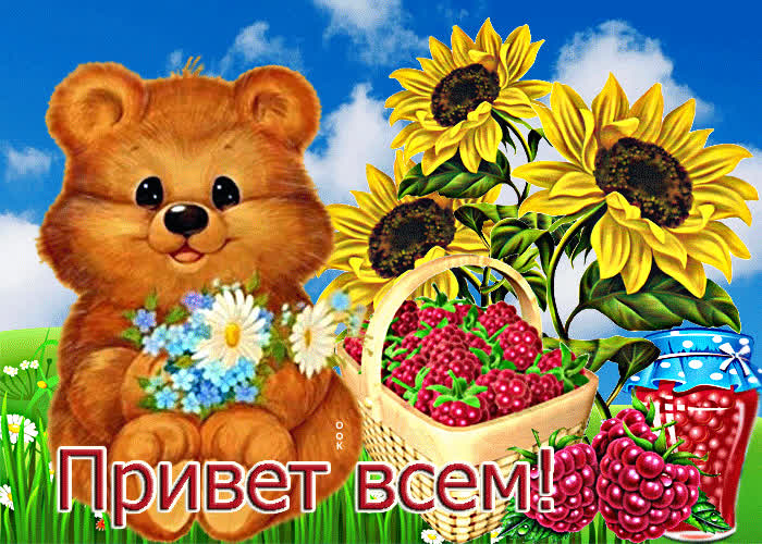Postcard очаровательная открытка с медведем привет всем!