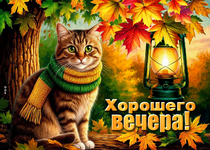Postcard симпатичная осенняя гиф-открытка хорошего вечера