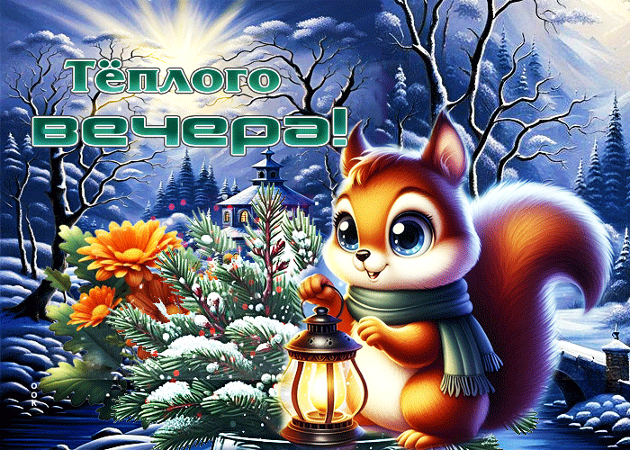 Postcard снежная выразительная гифка теплого вечера