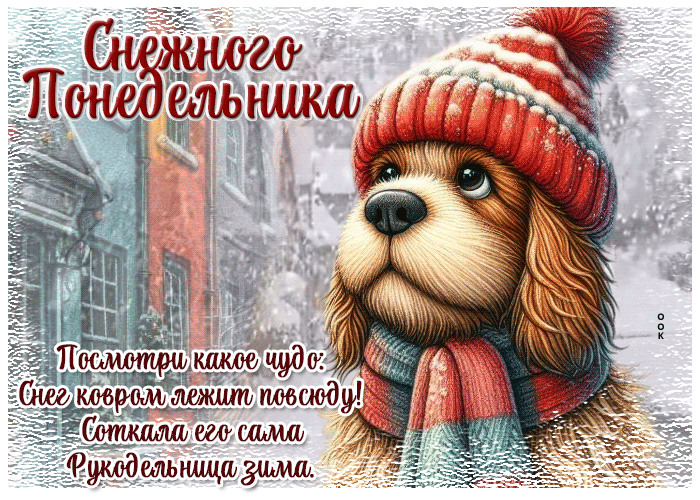 Picture снежного понедельника! посмотри какое чудо: снег ковром лежит повсюду