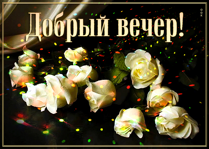Postcard сверкающая открытка добрый вечер! с белыми розами