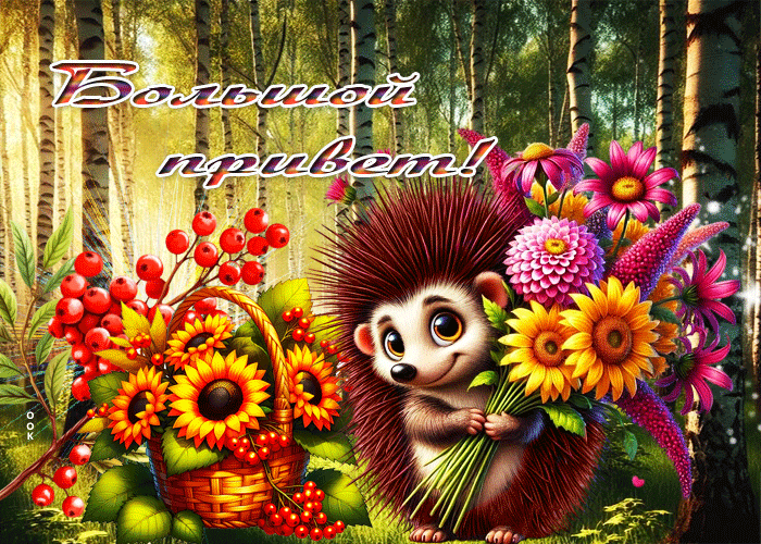 Postcard тёплая осенняя гиф-открытка большой привет!