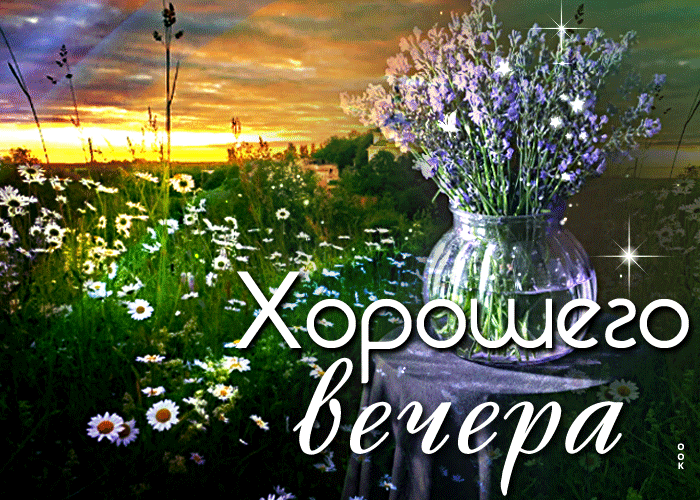 Картинка великолепная открытка хорошего вечера с полевыми цветами