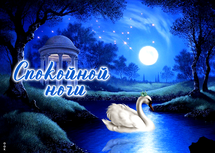 Postcard волшебная открытка с лебедем в пруду спокойной ночи