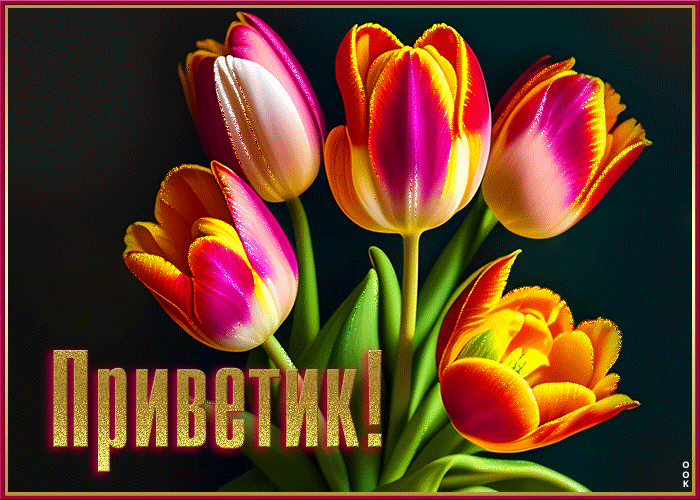 Postcard заботливая и внимательная открытка с тюльпанами приветик!