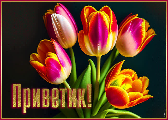Postcard заботливая и внимательная открытка с тюльпанами приветик!