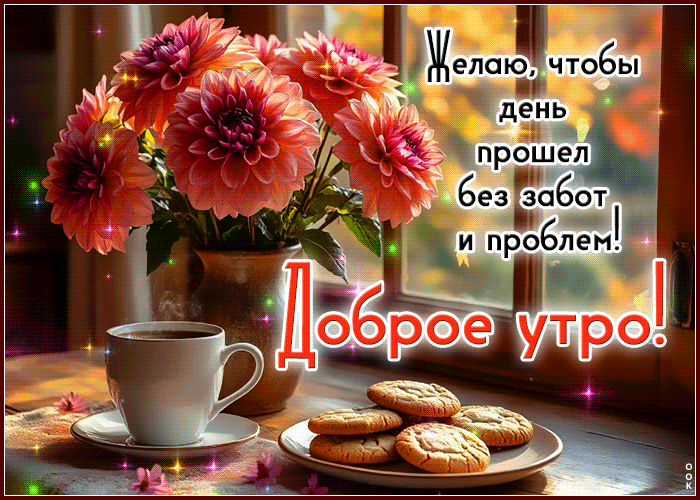 Postcard желаю, чтобы день прошел без забот и проблем! доброе утро