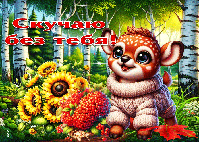 Postcard живописная осенняя гиф-открытка скучаю без тебя
