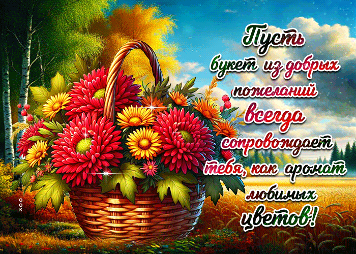 Postcard золотистая и мягкая осенняя гифка букет из добрых пожеланий