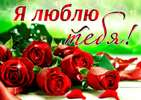 Picture блестящая открытка с розами я люблю тебя!