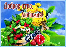 Postcard красочная открытка с фруктами доброе утро, любимая