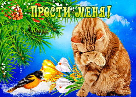 Picture милая открытка с котом и птичкой прости меня
