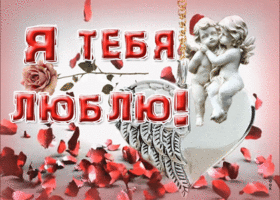 Picture замечательная открытка с лепестками роз я тебя люблю!